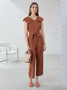 MOTF PREMIUM VISCOSE BELTED JUMPSUIT - Brown - View 7
