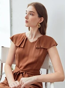 MOTF PREMIUM VISCOSE BELTED JUMPSUIT - Brown - View 8