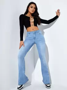 SHEIN Frenchy Slant Pocket Bootcut Leg Jeans Casual