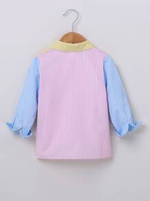 SHEIN Toddler Boys Striped Colourblock Pocket Patched Shirt - Multicolor - View 2