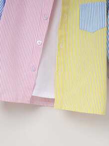 SHEIN Toddler Boys Striped Colourblock Pocket Patched Shirt - Multicolor - View 4