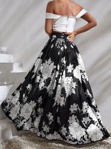 SHEIN VCAY Falda fruncido de talle alto con estampado floral