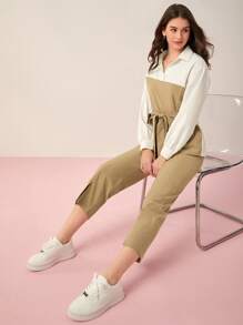 Mulvari 雙色落肩袖腰帶襯衫和褲子