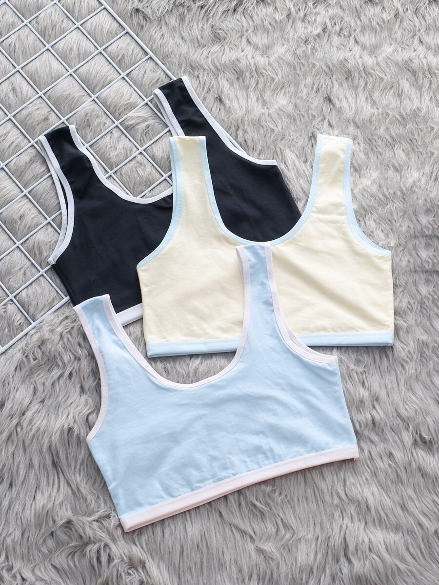 Girls 3pcs Contrast Binding Bralet - Multicolor - View 1