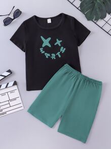 Boys Four-pointed Star & Letter Graphic PJ Set - Multicolor - View 1