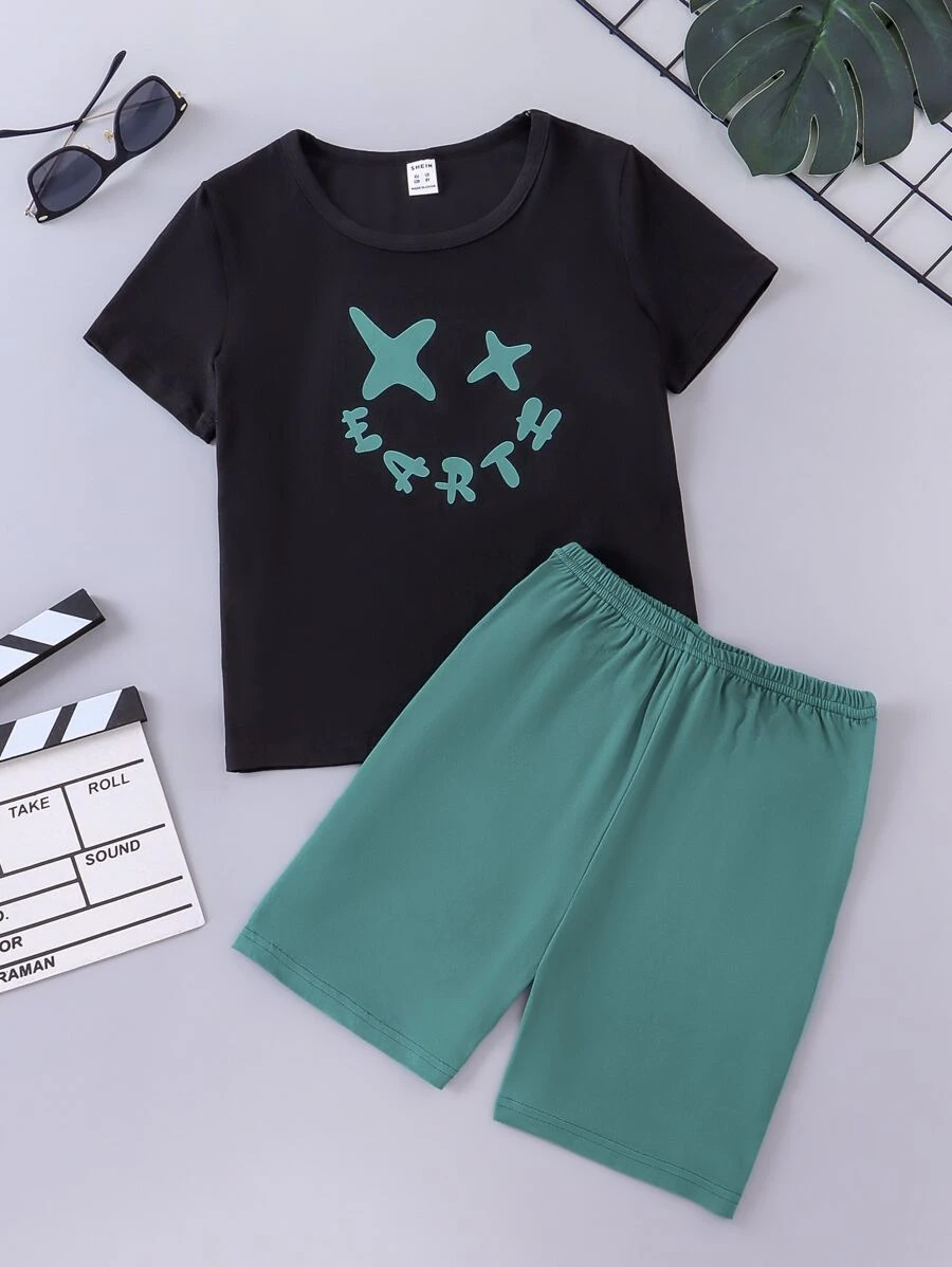 Boys Four-pointed Star & Letter Graphic PJ Set - Multicolor - View 1