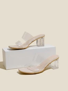 Spring/Summer Women Clear Strap Chunky Heeled Mule Sandals, Fashionable Open Toe Sandals For Daily - Clear - View 1