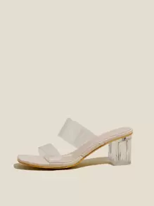 Spring/Summer Women Clear Strap Chunky Heeled Mule Sandals, Fashionable Open Toe Sandals For Daily - Clear - View 2