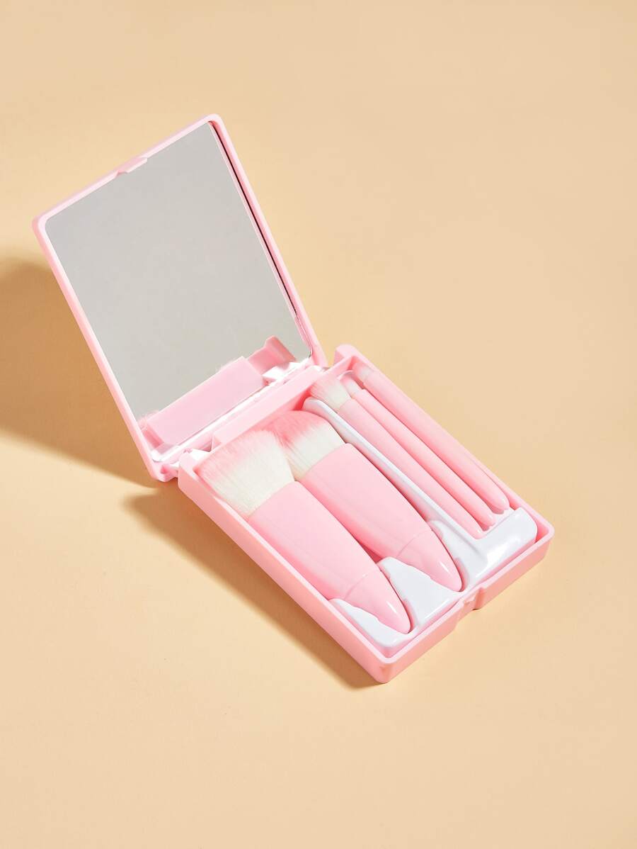 专业旅行便携化妆刷套装，5支装化妆刷带收纳盒，旅行必备，内置镜子，便携式化妆刷，适用于眼影、粉底、腮红等，化妆刷套装，化妆刷套装，化妆刷套装，全套化妆刷，化妆刷套装，全套化妆工具，化妆刷套装，化妆刷套装，化妆礼盒套装 - 粉色 - 查看 1