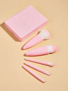 专业旅行便携化妆刷套装，5支装化妆刷带收纳盒，旅行必备，内置镜子，便携式化妆刷，适用于眼影、粉底、腮红等，化妆刷套装，化妆刷套装，化妆刷套装，全套化妆刷，化妆刷套装，全套化妆工具，化妆刷套装，化妆刷套装，化妆礼盒套装 - 粉色 - 查看 4