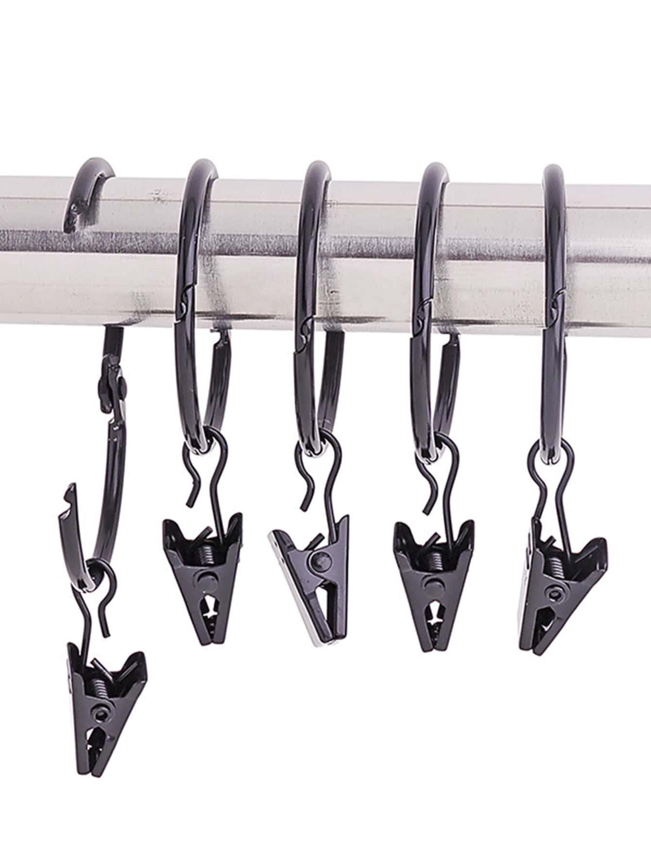 12入組金屬窗簾圓環帶夾 - 黑色 - 查看 1