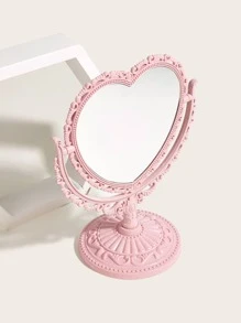 Desktop Mirror, 1pc Vanity Cute Heart Shaped Detachable Double Sided Glass Makeup Mirror For Dresser, Bathroom, Vanity & Countertop - Pink - View 1