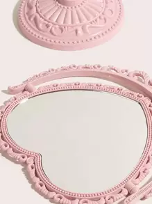 Desktop Mirror, 1pc Vanity Cute Heart Shaped Detachable Double Sided Glass Makeup Mirror For Dresser, Bathroom, Vanity & Countertop - Pink - View 3