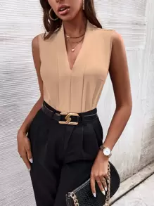 Chiquease Solid Press Crease Blouse - Khaki - View 1