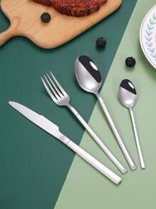 4/16pcs Stainless Steel Cutlery Set, Knight Series Western Steak Knives, Forks & Spoons, Suitable For Restaurants, Hotels, Weddings, Festive Gifts ,Kitchen,Christmas Gift - Silver - View 2