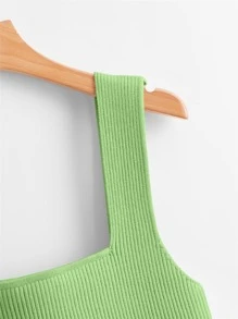 SHEIN Unity Solid Ribbed Knit Top - Lime Green - View 3
