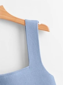 SHEIN Unity Solid Ribbed Knit Top - Baby Blue - View 3