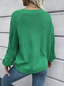 SHEIN LUNE Solid Raglan Sleeve Jumper - Green - View 2