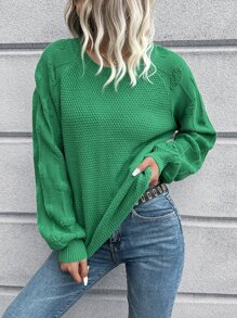 SHEIN LUNE Solid Raglan Sleeve Jumper - Green - View 6