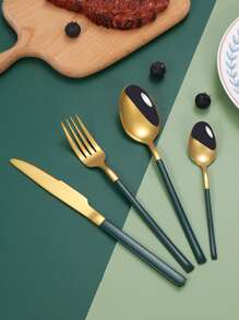 4/16/24 piezas Juego de cubertería de acero inoxidable, adecuado para restaurantes, hoteles, bodas, fiestas, regalo - Multicolor - Ver 6