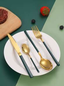 4/16/24 piezas Juego de cubertería de acero inoxidable, adecuado para restaurantes, hoteles, bodas, fiestas, regalo - Multicolor - Ver 3