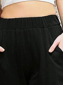 EURMUSE Solid Slant Pocket Joggers - Black - View 3