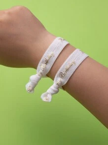 10pcs Gradient Color Birthday Party Wristbands, Elastic Bracelets - White - View 1