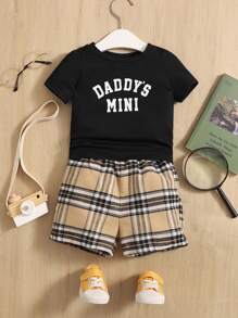 SHEIN Baby Jungen T-Shirt mit Buchstabengrafik & karierte Shorts - Verschiedenfarbig - Übersicht 1