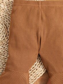 SHEIN Bebis Flicka Croppat Byxor med Utsvängda Ben - Brun - Visa 3