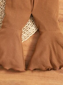 SHEIN Bebis Flicka Croppat Byxor med Utsvängda Ben - Brun - Visa 4