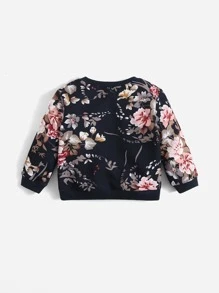 SHEIN 嬰兒女孩花卉印花運動衫 - 藏蓝色 - 查看 2