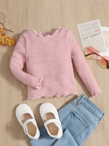 SHEIN Bebé Camiseta ribete en forma de lechuga tejido de canalé - Rosa Pálido - Ver 1