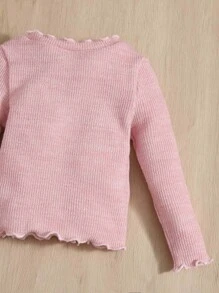 SHEIN Bebé Camiseta ribete en forma de lechuga tejido de canalé - Rosa Pálido - Ver 3