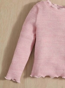 SHEIN Bebé Camiseta ribete en forma de lechuga tejido de canalé - Rosa Pálido - Ver 4