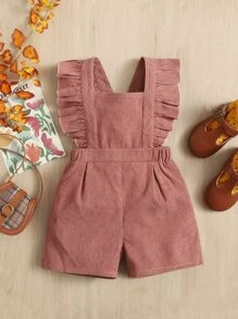 Baby Girl Ruffle Trim Square Neck Crisscross Back Romper