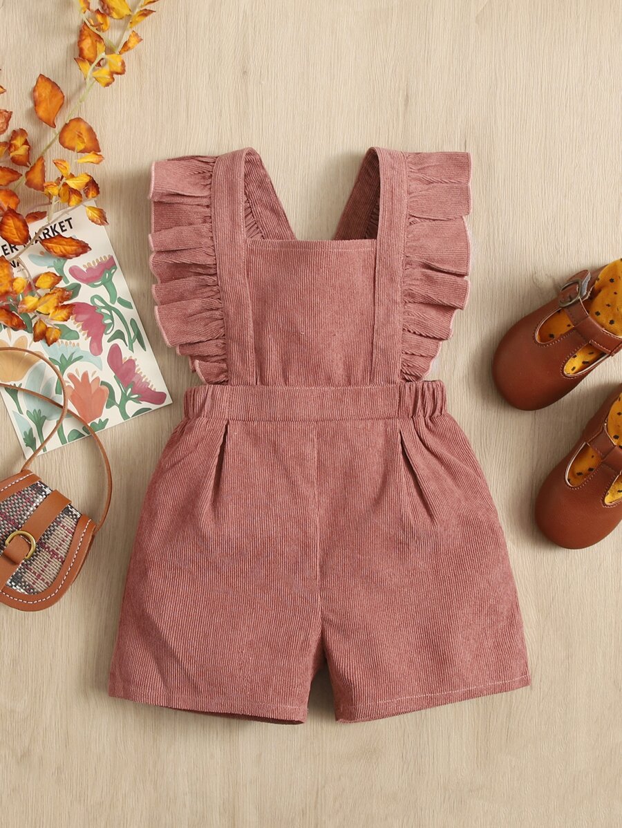 Baby Girl Ruffle Trim Square Neck Crisscross Back Romper