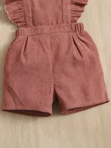 Baby Girl Ruffle Trim Square Neck Crisscross Back Romper