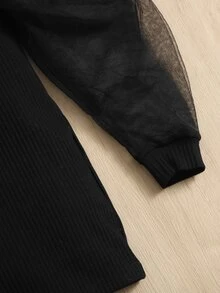 SHEIN Baby Mock Neck Puff Sleeve Dress - Black - View 5