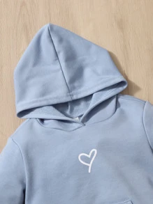 SHEIN 女婴爱心印花袋鼠口袋卫衣 - 淺藍色 - 查看 4