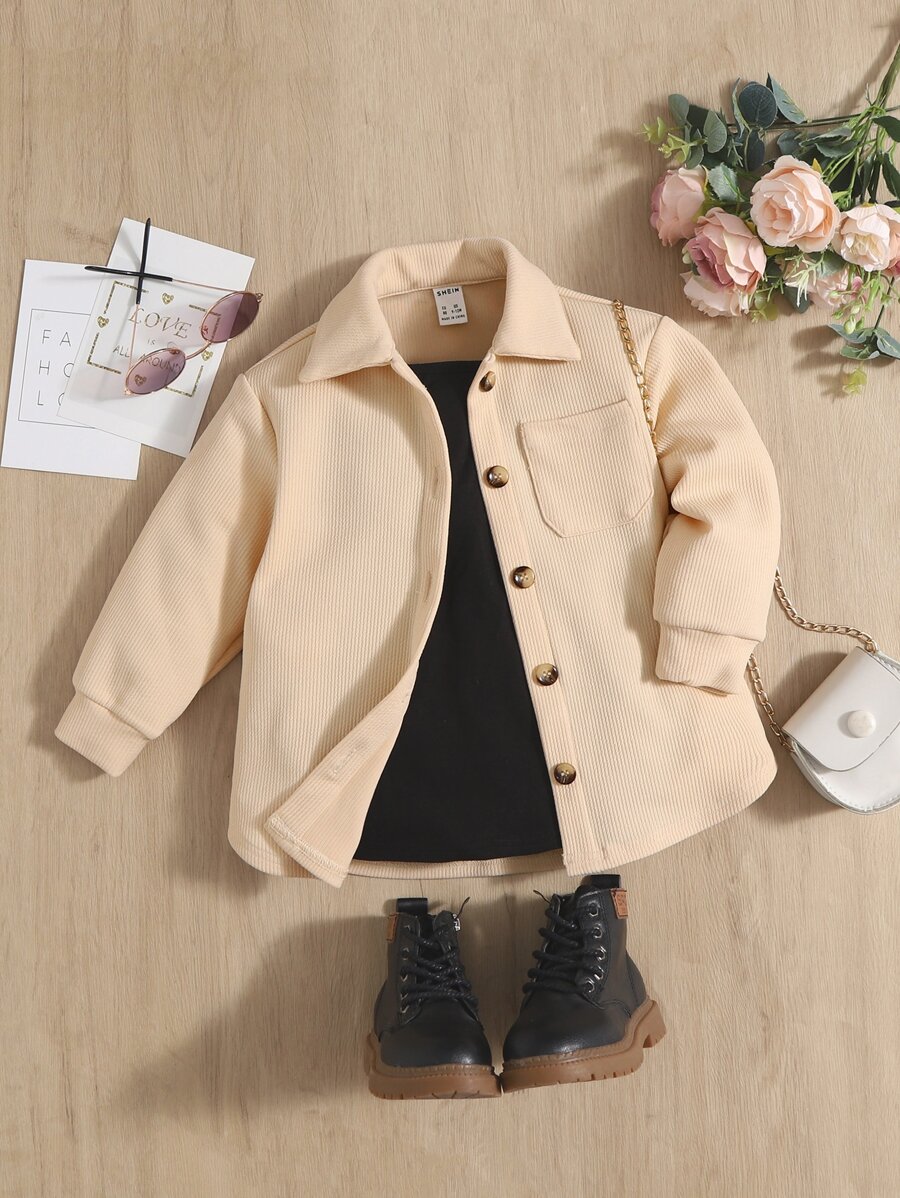 SHEIN Baby Patched Pocket Coat Without Tee,In Fall/Winter - Apricot - View 1