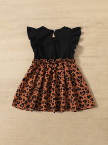 SHEIN Baby Mädchen Leopardenmuster Kleid Mit Flatternden Rüschenärmeln