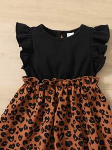 SHEIN Baby Mädchen Leopardenmuster Kleid Mit Flatternden Rüschenärmeln