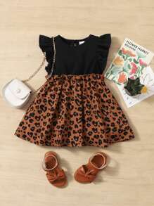 SHEIN Baby Mädchen Leopardenmuster Kleid Mit Flatternden Rüschenärmeln