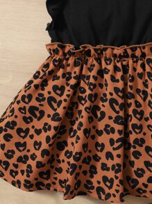 SHEIN Baby Mädchen Leopardenmuster Kleid Mit Flatternden Rüschenärmeln