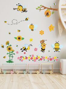 1pc Bee Pattern Wall Sticker, Stickers, Wall Decal, Vinly Decal For Home Decorations, Spring Decoration Items Refresh Your Home, Rama Decoration Stickers Gifts Birthday Graduation