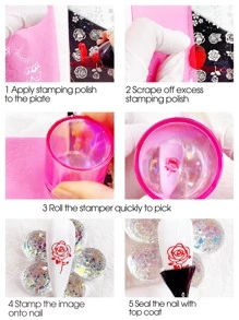 FULL BEAUTY 2pcs Nail Art Stamper & Scraper Set, Portable Small Silicone Jelly Stamper Kits Nail Stamping Plate Polish Print Transfer French Manicure Tools - Purple - View 3