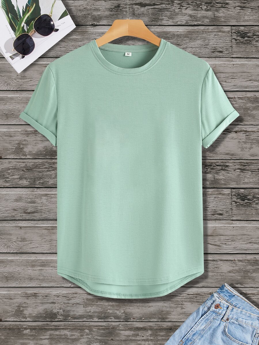 Manfinity Homme Men Curved Hem Tee - Mint Green - View 1