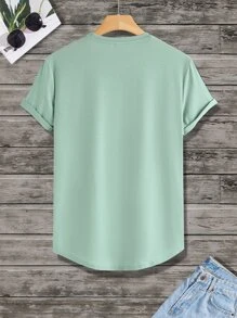 Manfinity Homme Men Curved Hem Tee - Mint Green - View 2