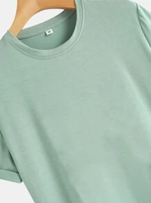 Manfinity Homme Men Curved Hem Tee - Mint Green - View 4