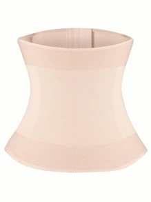 Women's Casual Comfy High Stretch Apricot Waist Trainer Fabric Button Front Plain Waistband For Weight Loss - Apricot - View 2